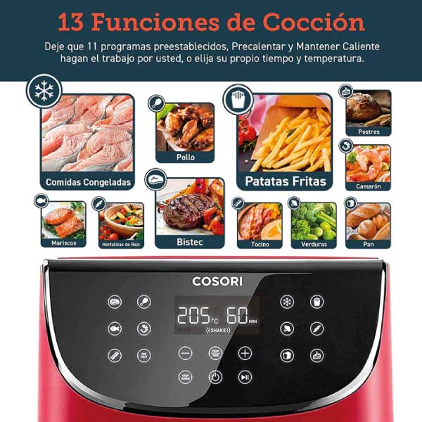 Freidora Cosori 5.5 L Característica 13 funciones de cocción